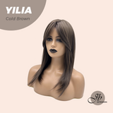 JBEXTENSION 17 Inches Cold Brown Wig with Bangs YILIA COLD BROWN