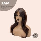 JBEXTENSION 21 Inches Brunette Copper Highlight Wig with Bangs JAN BRUNETTE COPPER HIGHLIGHT