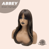 JBEXTENSION 22 Inches Brown Highlight Wig with Bangs ABBEY BROWN HIGHLIGHT