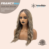JBEXTENSION 24 Inches Long Wave Dark Ash Blonde Pre-Cut 13X6 Free Part Snowflake Lace Frontlace Glueless Wig FRANCY PRO - DARK ASH BLONDE【BENDY EAR TABS】