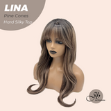 JBEXTENSION 24 Inches Scalpiana Pine Cones Wolf Cut 3.5X4 Hard Silky Top Natural Scalp Effect Wig with Bangs LINA PINE CONES