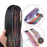 JBextension Hair Tinsel Clip in Extensions Pink Sparkle Highlights for Hair 18 Inch Multi-Colors Synthetic Hair Extensions for Party, Christmas, New Year, Halloween, Cosplay