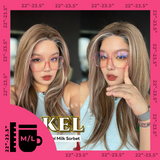 JBEXTENSION 22 Inches Camel Milk Sorbet Pre-Cut Snowflake Lace Frontlace Glueless Wig KEL CAMEL MILK SORBET【PERMATEASE】【BENDY EAR TABS】- M/L