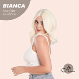 JBEXTENSION 16 Inches Platinum Blonde Wave Free Part Pre-Cut Frontlace Glueless Wig BIANCA