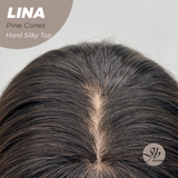 JBEXTENSION 24 Inches Scalpiana Pine Cones Wolf Cut 3.5X4 Hard Silky Top Natural Scalp Effect Wig with Bangs LINA PINE CONES