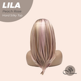 JBEXTENSION 20 Inches Scalpiana Peach Rose Wolf Cut 3.5X4 Hard Silky Top Natural Scalp Effect Wig with Bangs LILA PEACH ROSE