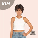 JBEXTENSION Pixie Cut Brown Half Real Human Hair Half Futura Fiber Fashion Wig KIM