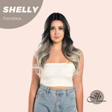 JBEXTENSION 26 Inches Balayage Grey With Black Bangs Pre-Cut Frontlace Glueless Wig SHELLY