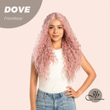 JBEXTENSION Peluca de encaje frontal precortada larga rosa extra rizada de 28 pulgadas DOVE