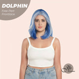 JBEXTENSION 12 Inches Bob Cut Blue With White Highlight Free Part Pre-Cut Frontlace Glueless Wig DOLPHIN