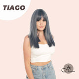 JBEXTENSION 17 Inches Dark Blue Straight Wig With Bangs TIAGO