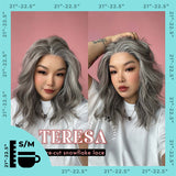JBEXTENSION 18 Inches Grey Pre-Cut Snowflake Lace Frontlace Glueless Wig TERESA GREY【PERMATEASE】【BENDY EAR TABS】