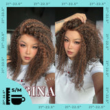 JBEXTENSION 16 Inches Deep Curly Black with Brown Highlight Pre-Cut Snowflake Lace Frontlace Glueless Wig GINA SNOWFLAKE【PERMATEASE】【BENDY EAR TABS】