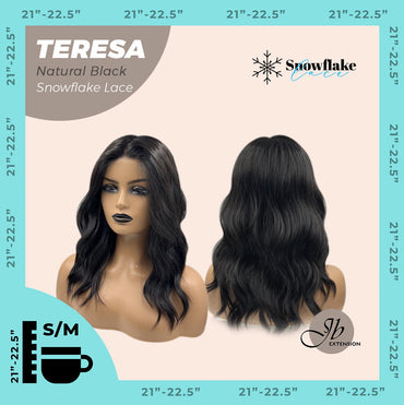 JBEXTENSION 18 Inches Natural Black Pre-Cut Snowflake Lace Frontlace Glueless Wig TERESA NATURAL BLACK【PERMATEASE】【BENDY EAR TABS】- S/M