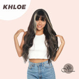 JBEXTENSION 26 Inches Body Wave Natural Black With Blonde Highlight Hair With Full Bangs Wig KHLOE