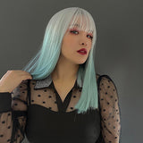 JBEXTENSION 18 pulgadas Bicolor blanco y azul Tiffany peluca recta de mujer de moda FLO