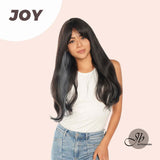 JBEXTENSION 24 Inches Soft Black With Blue Highlight Curly Wig With Bangs JOY