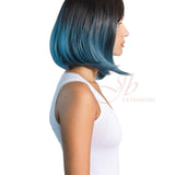 JBEXTENSION Peluca corta recta azul ombré con corte Bob de 12 pulgadas LYNN