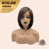 JBEXTENSION KHLOE MONO Monofilament Handmade Wig 6X5 Full Monofilament Hand Tied Top Wig 12 Inches Bob Cut Dark Brown Mono Lace Handmade Futura Fiber Wig With Anti-slip Silicone Strips Glueless Wig KHLOE MONO DARK BROWN【BENDY EAR TABS】
