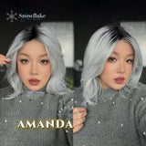 JBEXTENSION 16 Inches Grey Silver with Dark Root Pre-Cut Arc Snowflake Lace Frontlace Glueless Wig AMANDA SNOWFLAKE【BENDY EAR TABS】