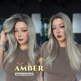 JBEXTENSION 21 Inches Straight Medium Ash Blonde Pre-Cut Arc Snowflake Lace Frontlace Glueless Wig AMBER MEDIUM ASH BLONDE【BENDY EAR TABS】