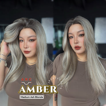 JBEXTENSION 21 Inches Straight Medium Ash Blonde Pre-Cut Arc Snowflake Lace Frontlace Glueless Wig AMBER MEDIUM ASH BLONDE【BENDY EAR TABS】