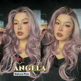 JBEXTENSION 24 Inches Long Curly Sakura Pink Pre-Cut Arc Snowflake Lace Frontlace Glueless Wig ANGELA ARC - SAKURA PINK【BENDY EAR TABS】