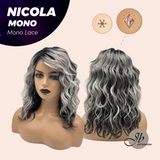 JBEXTENSION NICOLA MONO Monofilament Handmade Wig 6X5 Full Monofilament Hand Tied Top Wig 14 Inches Salt and Pepper Mono Lace Wig Glueless Black Sapphire Wig NICOLA MONO【BENDY EAR TABS】