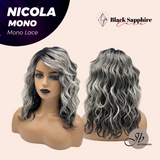 JBEXTENSION NICOLA MONO Monofilament Handmade Wig 6X5 Full Monofilament Hand Tied Top Wig 14 Inches Salt and Pepper Mono Lace Wig Glueless Black Sapphire Wig NICOLA MONO【BENDY EAR TABS】