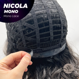 JBEXTENSION NICOLA MONO Monofilament Handmade Wig 6X5 Full Monofilament Hand Tied Top Wig 14 Inches Salt and Pepper Mono Lace Wig Glueless Black Sapphire Wig NICOLA MONO【BENDY EAR TABS】