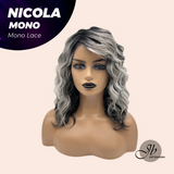 JBEXTENSION NICOLA MONO Monofilament Handmade Wig 6X5 Full Monofilament Hand Tied Top Wig 14 Inches Salt and Pepper Mono Lace Wig Glueless Black Sapphire Wig NICOLA MONO【BENDY EAR TABS】