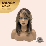 JBEXTENSION NANCY MONO Monofilament Handmade Wig 6X5 Full Monofilament Hand Tied Top Wig 14 Inches Dark Brown Mono Lace Wig Glueless Wig NANCY MONO【BENDY EAR TABS】