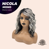 JBEXTENSION NICOLA MONO Monofilament Handmade Wig 6X5 Full Monofilament Hand Tied Top Wig 14 Inches Salt and Pepper Mono Lace Wig Glueless Black Sapphire Wig NICOLA MONO【BENDY EAR TABS】