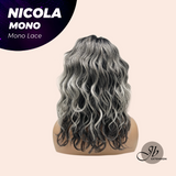 JBEXTENSION NICOLA MONO Monofilament Handmade Wig 6X5 Full Monofilament Hand Tied Top Wig 14 Inches Salt and Pepper Mono Lace Wig Glueless Black Sapphire Wig NICOLA MONO【BENDY EAR TABS】