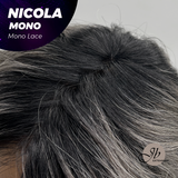 JBEXTENSION NICOLA MONO Monofilament Handmade Wig 6X5 Full Monofilament Hand Tied Top Wig 14 Inches Salt and Pepper Mono Lace Wig Glueless Black Sapphire Wig NICOLA MONO【BENDY EAR TABS】