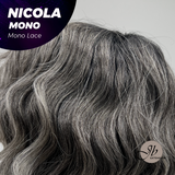 JBEXTENSION NICOLA MONO Monofilament Handmade Wig 6X5 Full Monofilament Hand Tied Top Wig 14 Inches Salt and Pepper Mono Lace Wig Glueless Black Sapphire Wig NICOLA MONO【BENDY EAR TABS】