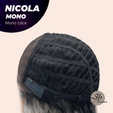JBEXTENSION NICOLA MONO Monofilament Handmade Wig 6X5 Full Monofilament Hand Tied Top Wig 14 Inches Salt and Pepper Mono Lace Wig Glueless Black Sapphire Wig NICOLA MONO【BENDY EAR TABS】