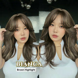 JBEXTENSION 20 Inches Curly Brown Highlight Wig with Bangs BIANCA BROWN HIGHLIGHT