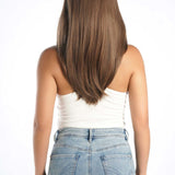 JBEXTENSION 20 Inches Scalpiana Light Brown Wolf Cut 3.5X4 Hard Silky Top Natural Scalp Effect Wig With Bangs LILA LIGHT BROWN