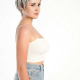 JBEXTENSION Pixie Cut Silver Half Real Human Hair Half Futura Fiber Fashion Women Wig SPRING
