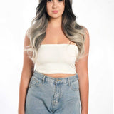 JBEXTENSION 26 Inches Balayage Grey With Black Bangs Pre-Cut Frontlace Glueless Wig SHELLY