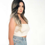 JBEXTENSION 26 Inches Balayage Grey With Black Bangs Pre-Cut Frontlace Glueless Wig SHELLY