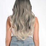 JBEXTENSION 26 Inches Balayage Grey With Black Bangs Pre-Cut Frontlace Glueless Wig SHELLY