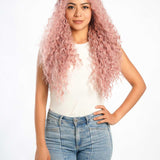 JBEXTENSION 28 Inches Extra Curly Pink Long Pre-Cut Frontlace Glueless Wig DOVE