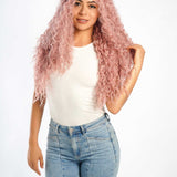 JBEXTENSION 28 Inches Extra Curly Pink Long Pre-Cut Frontlace Glueless Wig DOVE