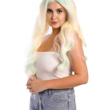 JBextension GLOW IN THE DARK 26 Inches Curly Rainbow Color Frontlace Glueless Wig FAIRY