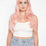 JBEXTENSION Peluca rosa rizada de 26 pulgadas para mujer, peluca precortada con encaje frontal, EMMIE PINK