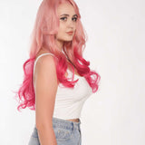 JBEXTENSION 25 Inches Body Wave Mix Pink Fushia Color Fashion Side Part Pre-Cut Frontlace Glueless Wig CANDY