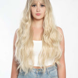 JBEXTENSION 28 Inches Long Body Wave Light Blonde Wig With Bangs ROSANNA LIGHT BLONDE