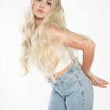 JBEXTENSION 28 Inches Long Body Wave Light Blonde Wig With Bangs ROSANNA LIGHT BLONDE